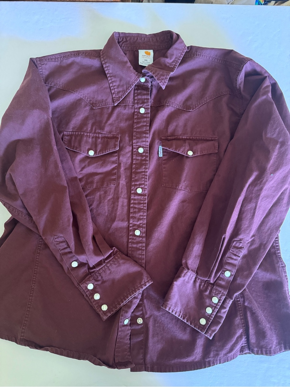 Carhartt Women’s Maroon Western wear button down pearl snaps Sz 2XL
